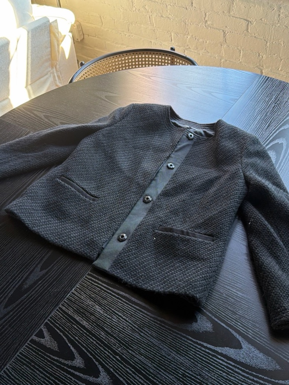 Vince Black Textured Button-Front Blazer